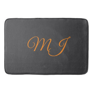 Calligraphy grey orange monogram name initial bath mat