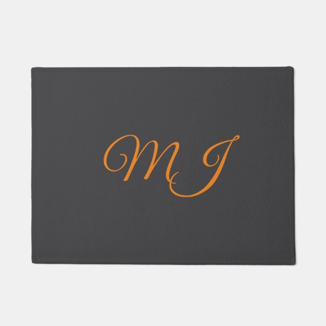 Calligraphy grey orange monogram name initial doormat (Front)