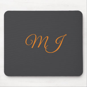 Calligraphy grey orange monogram name initial mouse mat