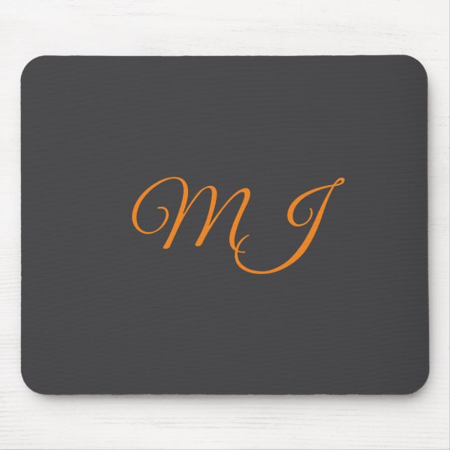 Calligraphy grey orange monogram name initial mouse mat (Front)