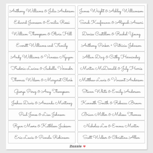 Calligraphy Guest Names Labels White - Sacramento (Sheet)