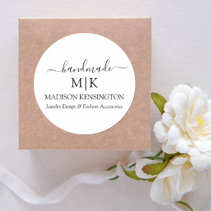 Calligraphy Handmade Monogram or Add Logo Business Classic Round Sticker