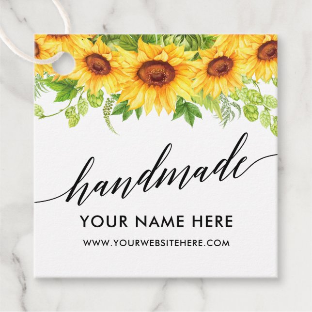 Calligraphy Handmade Sunflowers Handmade Favour Tags (Front)
