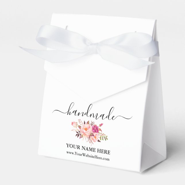 Calligraphy Handmade Watercolor Pink Floral Bow Favour Box (Front Side)