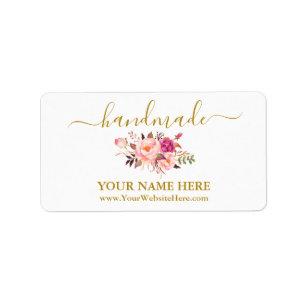 Calligraphy Handmade Watercolor Pink Floral Gold L Label