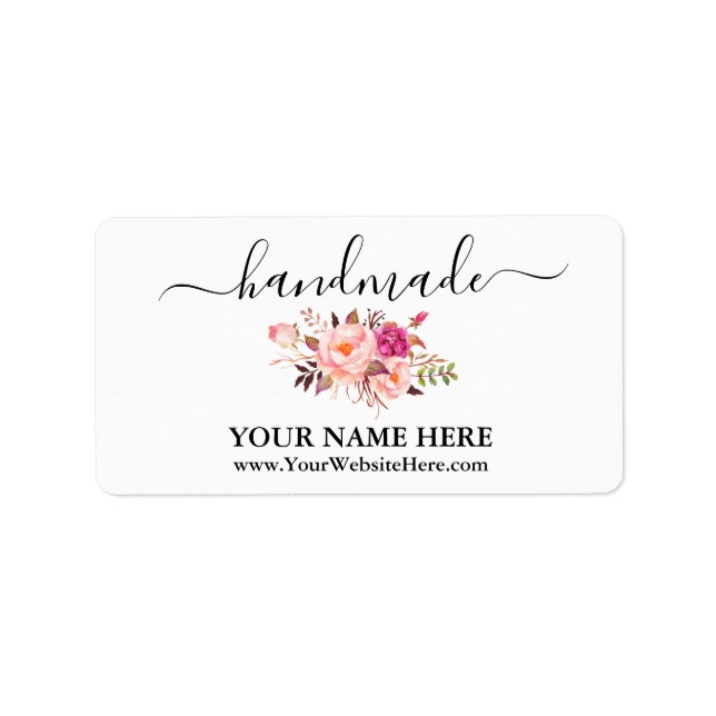 Calligraphy Handmade Watercolor Pink Floral Label (Front)