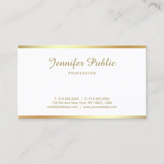 Calligraphy Handwritten Gold Script Font Elegant Business Card (Front)