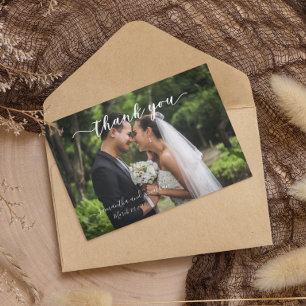 Calligraphy Handwritten Wedding Thank You Photo Card