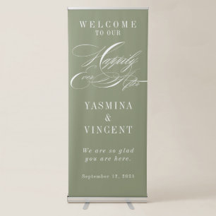 Calligraphy Happily Ever After Sage Welcome Retractable Banner