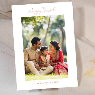 Calligraphy Happy Diwali Family Photo Copper Rose Holiday Card