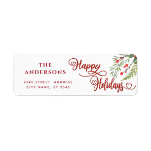 Calligraphy Happy Holidays botanical holly