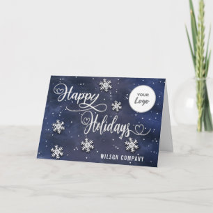 Calligraphy Happy Holidays corporate logo Holiday Card