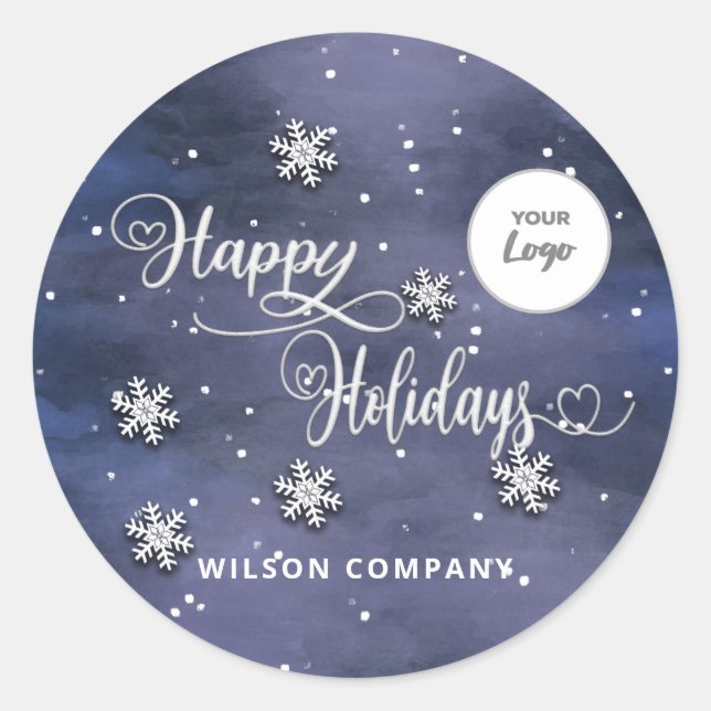 Calligraphy Happy Holidays corporate logo  Holiday Classic Round Sticker (Front)