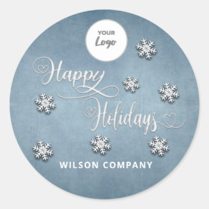 Calligraphy Happy Holidays corporate logo  Holiday Classic Round Sticker