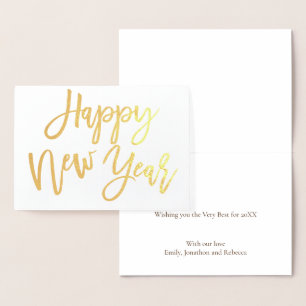 Calligraphy Happy New Year Gold Real Foil Card