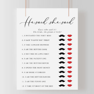 Calligraphy He Said She Said Bridal Shower Game