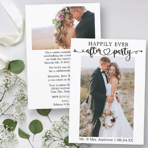 Calligraphy Heart 2 Photo Happily Ever After Party Announcement
