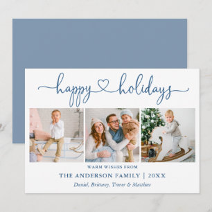 Calligraphy Heart 3 Photo Dusty Blue Holiday Card