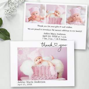 Calligraphy Heart 4 Photo New Baby Thank You Card