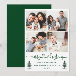 Calligraphy Heart 4 Photo Watercolor Pines Holiday Card