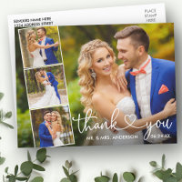 Calligraphy Heart 4 Photo Wedding Thank You