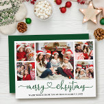 Calligraphy Heart 5 Photo Christmas Green Holiday Card<br><div class="desc">Modern Calligraphy Heart Script 5 Photo Family Photo Collage Merry Christmas Card - Green Script</div>