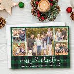Calligraphy Heart 5 Photo Christmas Green Plaid Holiday Card<br><div class="desc">Modern Calligraphy Heart Script 5 Photo Family Photo Collage Merry Christmas Card - Green Plaid</div>
