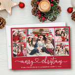 Calligraphy Heart 5 Photo Merry Christmas Red Holiday Card<br><div class="desc">Modern Calligraphy Heart Script 5 Photo Family Photo Collage Merry Christmas Card - Red</div>