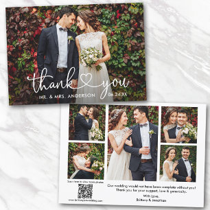 Calligraphy Heart 6 Photos QR Code Wedding Thank You Card