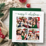 Calligraphy Heart Christmas 4 Photo Green Square Holiday Card<br><div class="desc">Modern Calligraphy Heart Script Merry Christmas 4 Photo Square Holiday Card - Green</div>