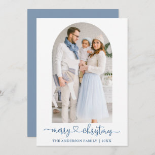 Calligraphy Heart Dusty Blue Photo Arch Christmas Holiday Card