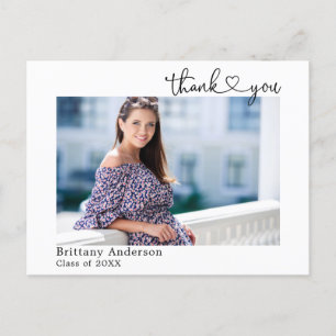 Calligraphy Heart Graduation Photo Thank You Postcard