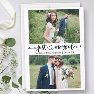 Calligraphy Heart Just Married 2 Photo Wedding Announcement