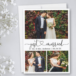 Calligraphy Heart Just Married 3 Photos Wedding Announcement