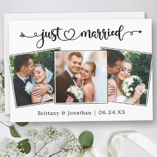Calligraphy Heart Just Married 3 Photos Wedding Announcement