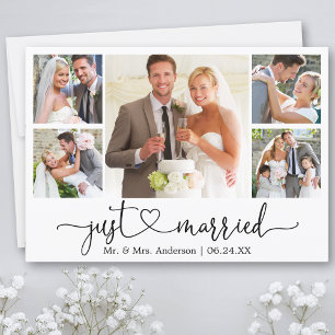 Calligraphy Heart Just Married 5 Photo Wedding Announcement