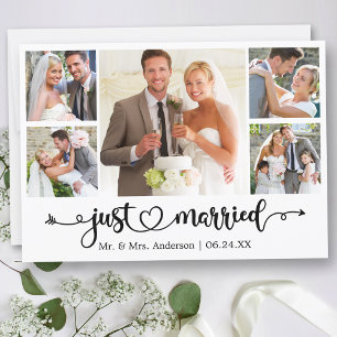 Calligraphy Heart Just Married 5 Photo Wedding Announcement