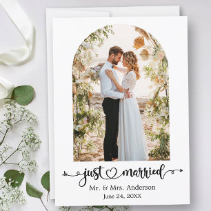 Calligraphy Heart Just Married Arch Wedding Announcement
