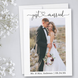 Calligraphy Heart Just Married Photo Wedding Announcement