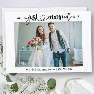 Calligraphy Heart Just Married Photo Wedding Announcement