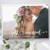 Calligraphy Heart Just Married Wedding Photo