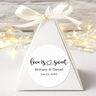 Calligraphy Heart Love Is Sweet Wedding Favor Classic Round Sticker