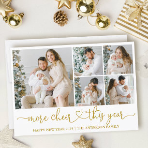 Calligraphy Heart More Cheer 5 Photos Gold Holiday Card