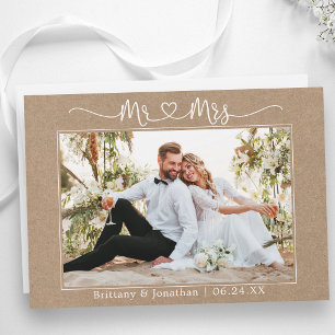 Calligraphy Heart Mr. and Mrs. Kraft Wedding Photo Thank You Card