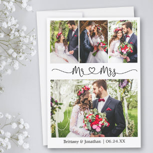 Calligraphy Heart Mr. and Mrs. Wedding 4 Photo  Thank You Card