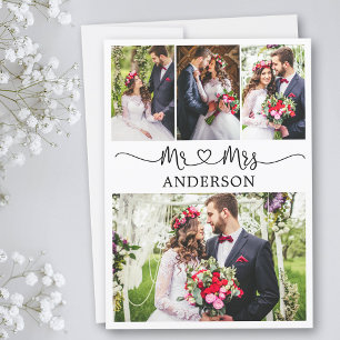 Calligraphy Heart Mr. and Mrs. Wedding 4 Photos  Thank You Card