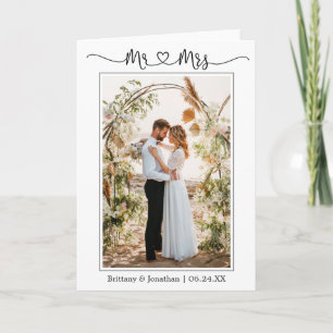 Calligraphy Heart Mr. and Mrs. Wedding Photo Fold Thank You Card
