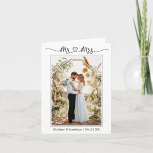Calligraphy Heart Mr. and Mrs. Wedding Photo Note Thank You Card