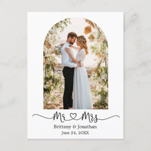 Calligraphy Heart Mr. Mrs. Arch Wedding Thank You Postcard
