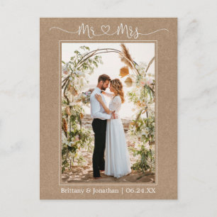 Calligraphy Heart Mr. Mrs. Photo Kraft Thank You Postcard